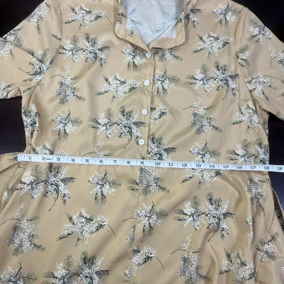 Caara Yellow Floral Tie-Waist Midi Dress Medium Spring Picnic Chic Cottagecore M - Picture 8 of 14